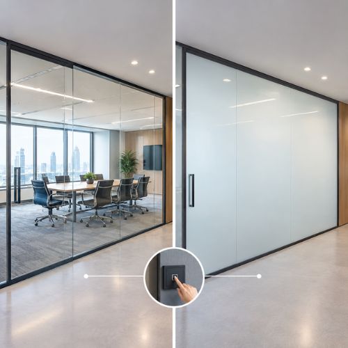 Switchable smart glass partition by SpaceBuilt in Dubai
